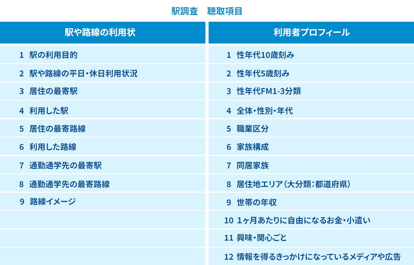 駅調査聴取項目